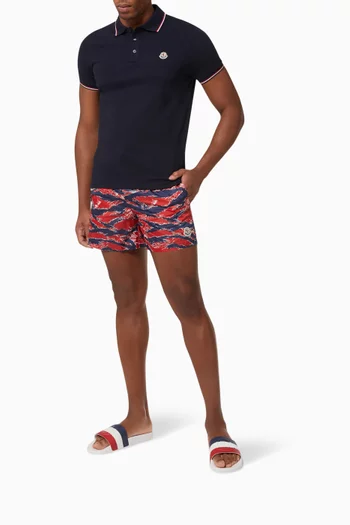 تي شيرت بولو قطن بيكيه بشريط زينة