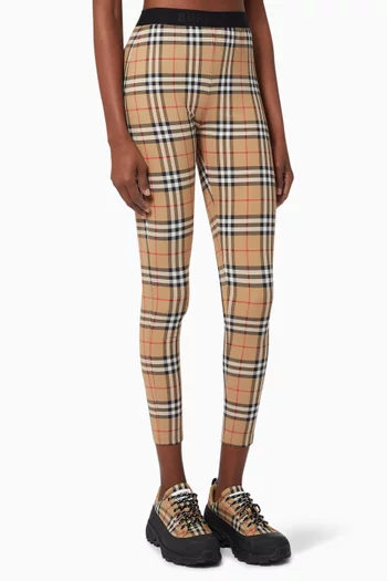 Vintage Check Leggings with Logo Detail in Jersey   