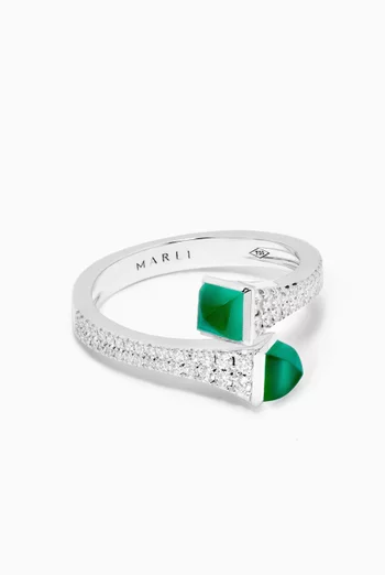 Cleo Diamond & Green Agate Ring in 18kt White Gold