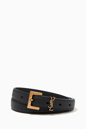 Monogram Narrow Belt with Square Buckle in  Leather