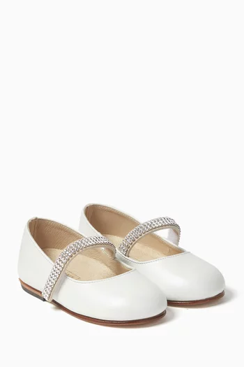 Crystal Strap Ballet Flats in Leather