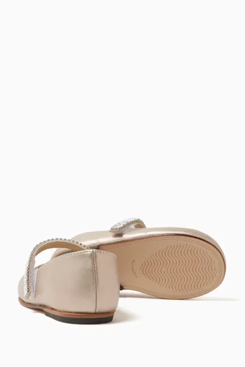 Crystal Strap Ballet Flats in Leather