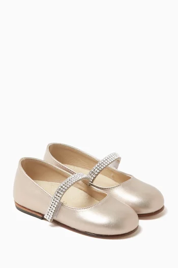 Crystal Strap Ballet Flats in Leather