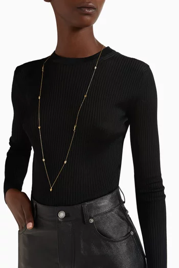 قلادة طويلة نحاس مرصعة بأحجار الراين بحلي على شكل قلب وشعار YSL