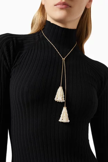 قلادة بحار بشرّابات مزدوجة مرصعة باللؤلؤ والماس ذهب أصفر عيار 18‏، مقاس S‏