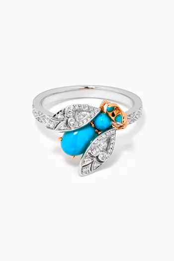 Enchanted Palace Bug Turquoise & Diamond Ring in 18kt White Gold