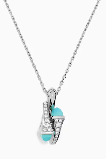 Cleo Blue Chalcedony & Pavé Diamond Huggie Pendant Necklace in 18kt White Gold 
