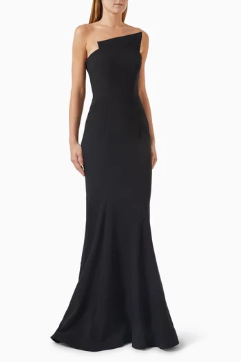 Asymmetric Gown in Pebbled Crepe