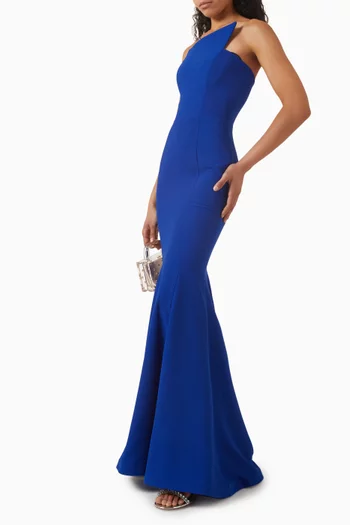 Asymmetric Gown in Pebbled Crepe