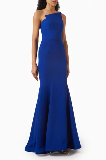 Asymmetric Gown in Pebbled Crepe