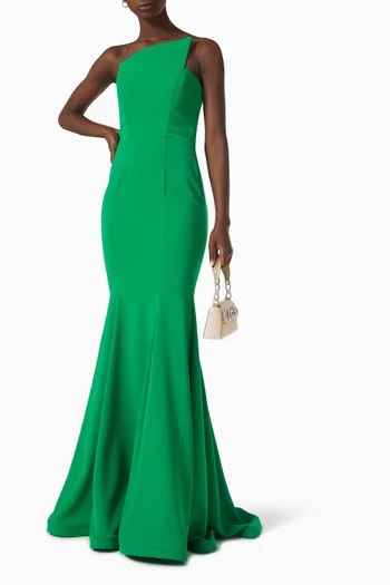 Asymmetric Gown in Pebbled Crepe 