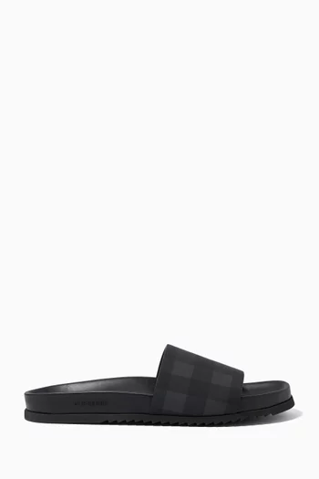 Melroy Check Slide Sandals in Cotton & Leather 