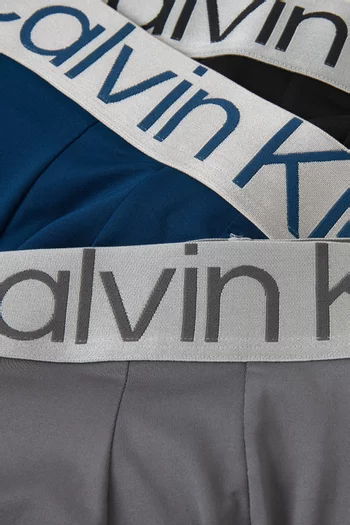 طقم بوكسر بخصر منخفض لامع قماش معاد تدويره، 3 قطع