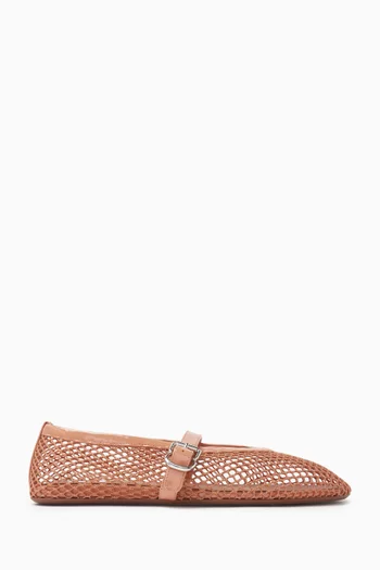 Fishnet Ballet Flats in Mesh & Patent Leather