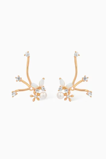 Flower Pearl Ear Climbers in Gold-plated Brass