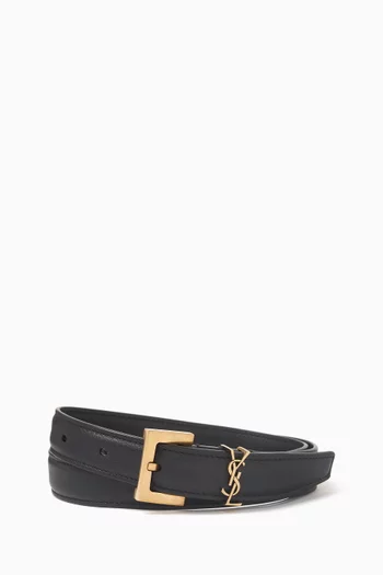 Cassandre Square Buckle Thin Belt in Leather