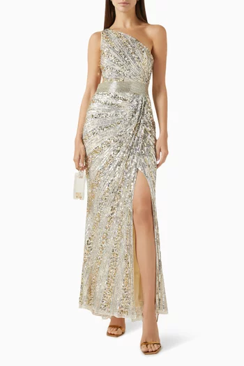 Sequin-embellished One-shoulder Gown