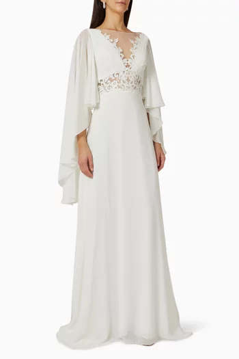 Danakil Cape-sleeve Wedding Gown in Chiffon
