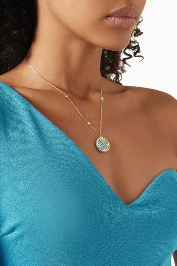 Lace Turquoise & Diamond Medallion Necklace in 18kt Yellow Gold