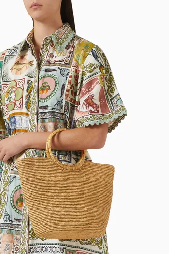 حقيبة متوسطة بتصميم بيد بامبو قش توكويلا