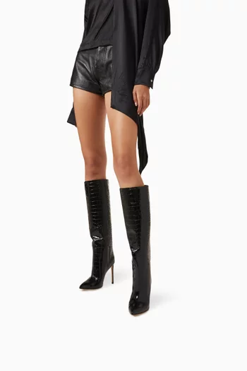 Knee-high Boots in Croc-embossed Leather