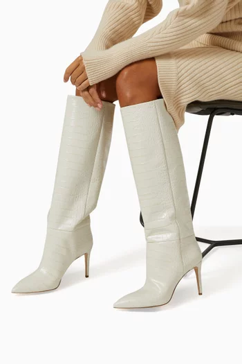 85 Knee Boots in Croc-embossed Leather