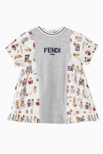 Teddy Bear Print Logo Dress in Cotton