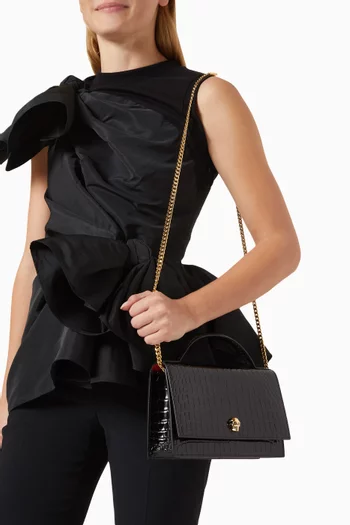 Medium Skull Top-handle Bag in Croc-embossed Leather
