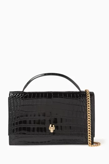 Medium Skull Top-handle Bag in Croc-embossed Leather