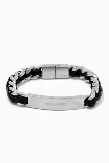 Tag Curb Chain Bracelet in Leather & Metal