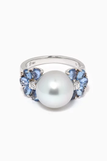Tresor Fleur Gemstone Pearl Diamond Ring in 18kt White Gold
