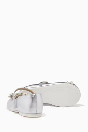 Glitter Bow Ballerina Shoes in Metallic Leather