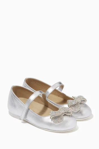 Glitter Bow Ballerina Shoes in Metallic Leather