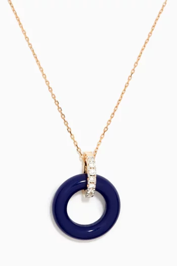 Lapis Donut & Diamond Necklace in 14kt Yellow Gold