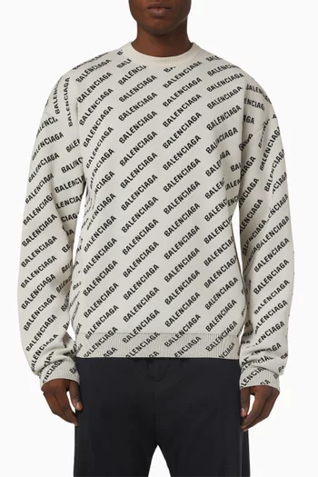 All-Over Logo Crewneck Sweater in Wool & Cotton