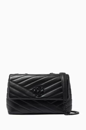 Kira Chevron Convertible Small Shoulder Bag in Powder-coated Leather