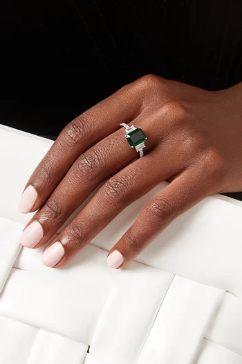 Emerald-cut Stone Crystal Ring in Sterling Silver