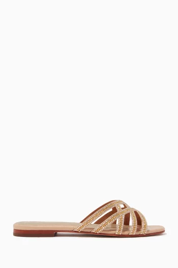 Zuri Crystal Flat Sandals in Croc-embossed Leather