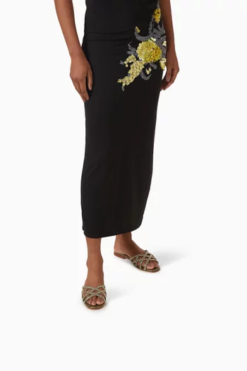 Zuri Crystal Flat Sandals in Croc-embossed Leather
