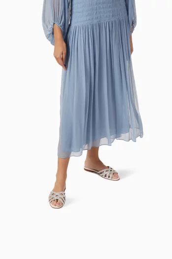 Zuri Crystal Flat Sandals in Croc-embossed Leather