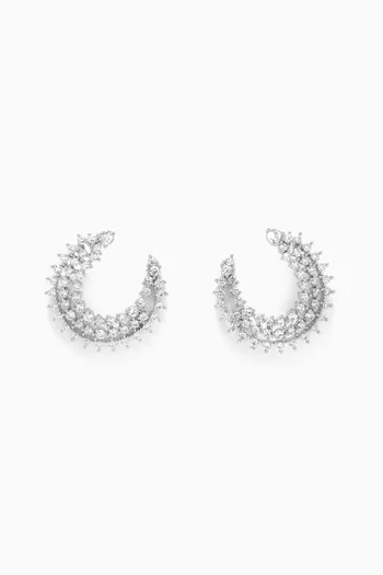 C-shape Statement Earrings in Rhodium-plated Brass