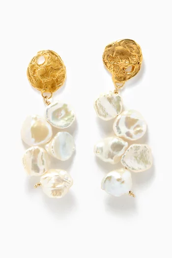 La Jetee Pearl Drop Earrings in 24kt Gold-plated Bronze