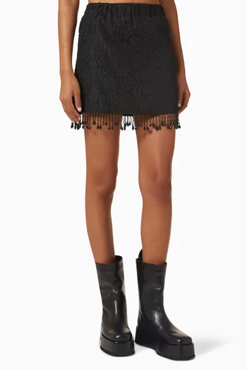 Bead-embellished Fringed Mini Skirt in Recycled Jacquard Organza