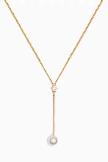 Pearl & Crystal Y Chain Necklace in Gold-vermeil