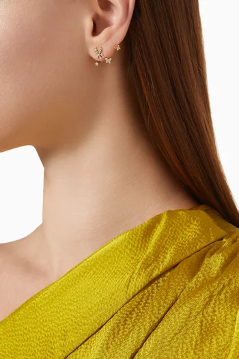 أقراط جاكيت بتصميم زهرة مرصعة بأحجار زركونيا مكعبة نحاس مطلي بالذهب