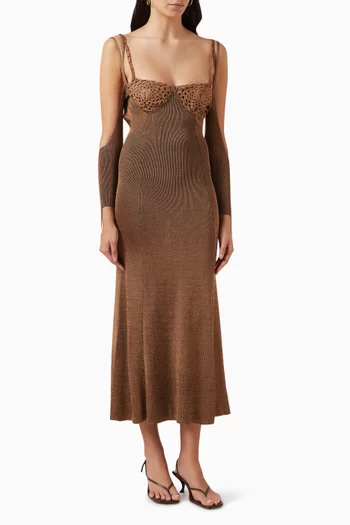 فستان آذر رياليتي متوسط الطول بتصميم كروشيه نسيج رايون