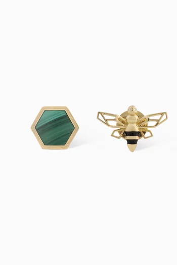 Kheffah Malachite Diamond Earrings in 18kt Yellow Gold