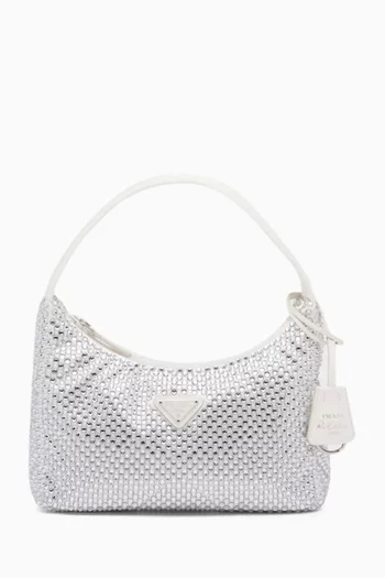 Re-Edition 2000 Mini Crystal-embellished Hobo Bag in Satin