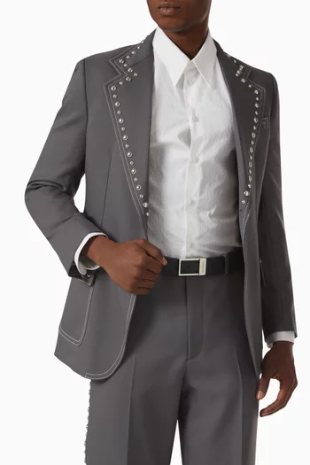 GG Belt with Rectangle Buckle in Leather & Canvas