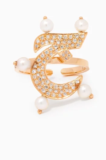 Letter 'J' Diamond & Pearl Ring in 18kt Gold